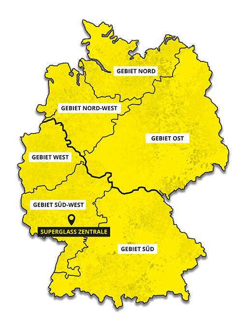 Deutschlandkarte mit SUPERGLASS Zentrale