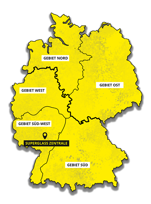 Deutschlandkarte mit SUPERGLASS Zentrale